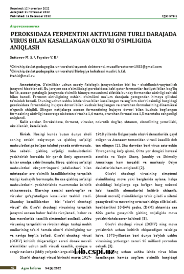 PEROKSIDAZA FERMENTINI AKTIVLIGINI