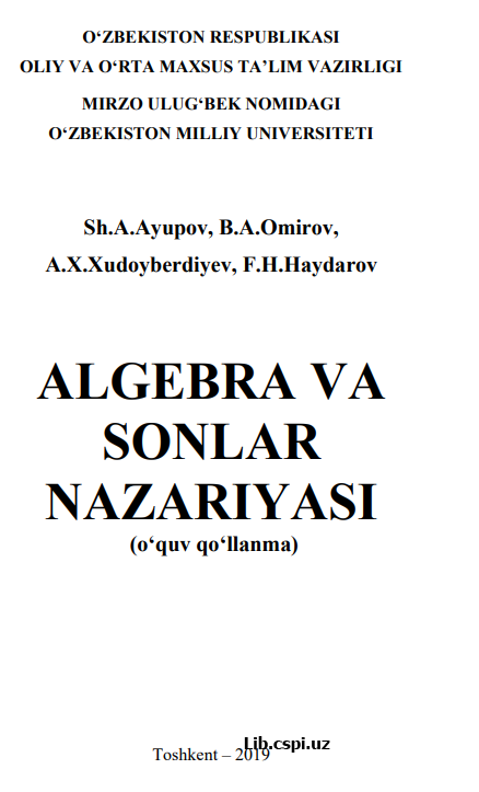 ALGEBRA VA SONLAR NAZARIYASI