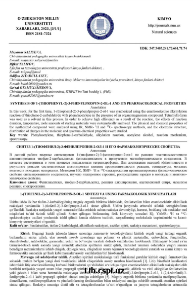 SYNTHESIS OF 1-(THIOPHENYL-2)-3 PHENYLPROPYN-2-OL-1 AND ITS PHARMACOLOGICAL PROPERTIES