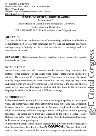 FUNCTIONS OF REBORROWED WORDS