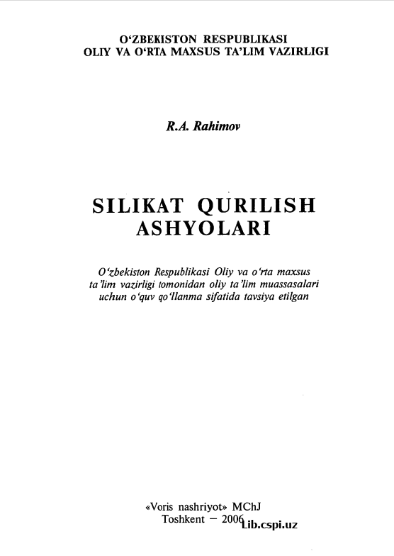 SILIKAT QURILISH ASHYOLARI