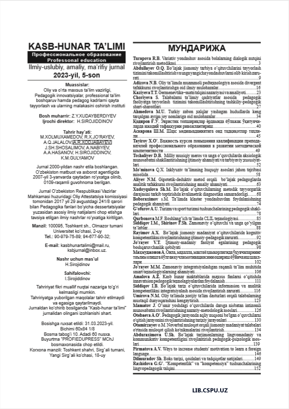 BOSHLANG’ICH TA’LIMDA CLIL TEXNOLOGIYASI