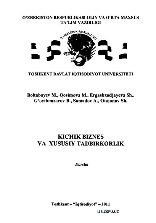 K ICH IK BIZNES VA XUSUSIY TADBIRKORLIK