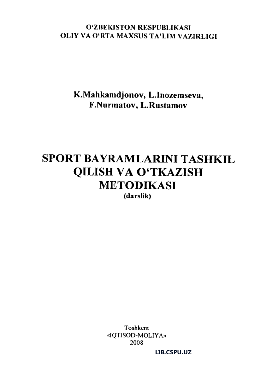 SPORT BAYRAMLARINI TASHKIL QILISH VA 0 ‘TKAZISH METODIKASI