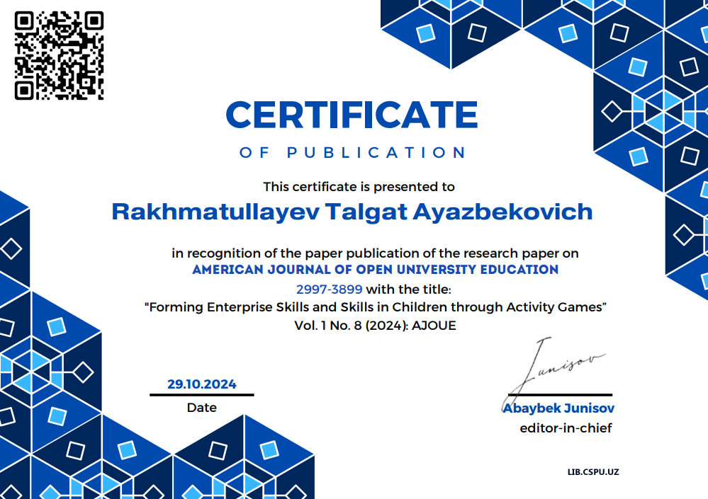 Forming Enterprise Skills and Skills in Children through  Activity Games